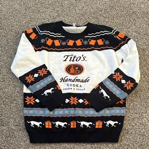 Tito’s Vodka Men’s Holiday Sweater - Black/White/Orange